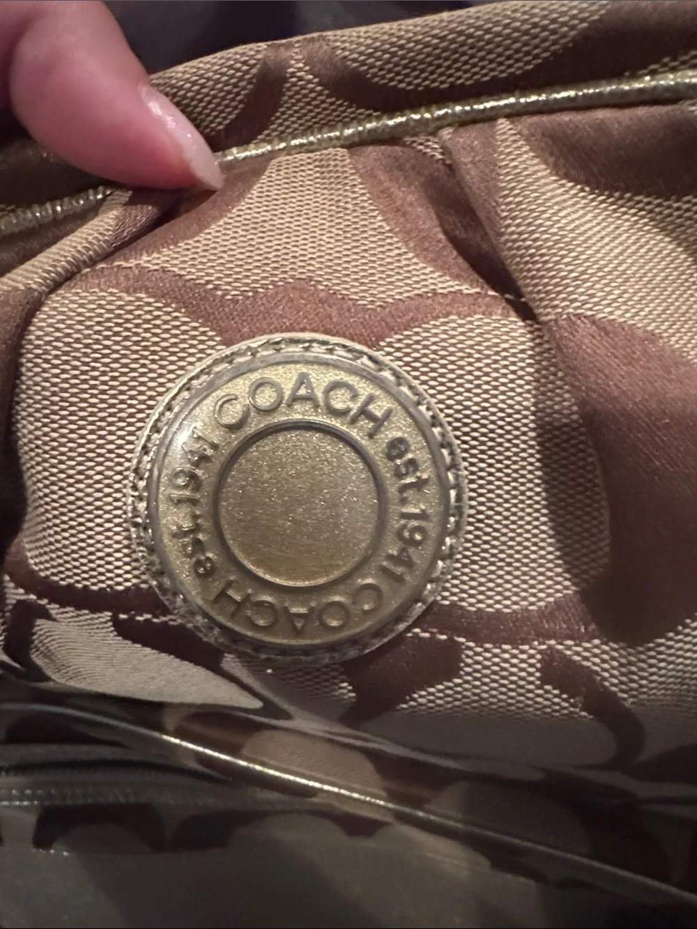 Coach Signature Canvas Mini Backpack in Tan and Brown with Charm
